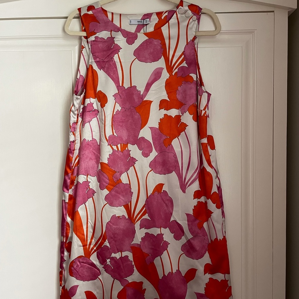 Mango Orange/Pink Silky Patterned Dress Size 8